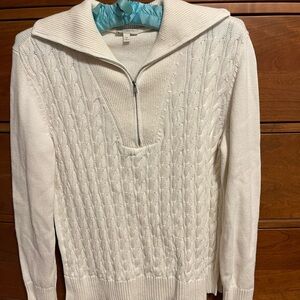 Talbots Cream Half-Zip Cotton Sweater